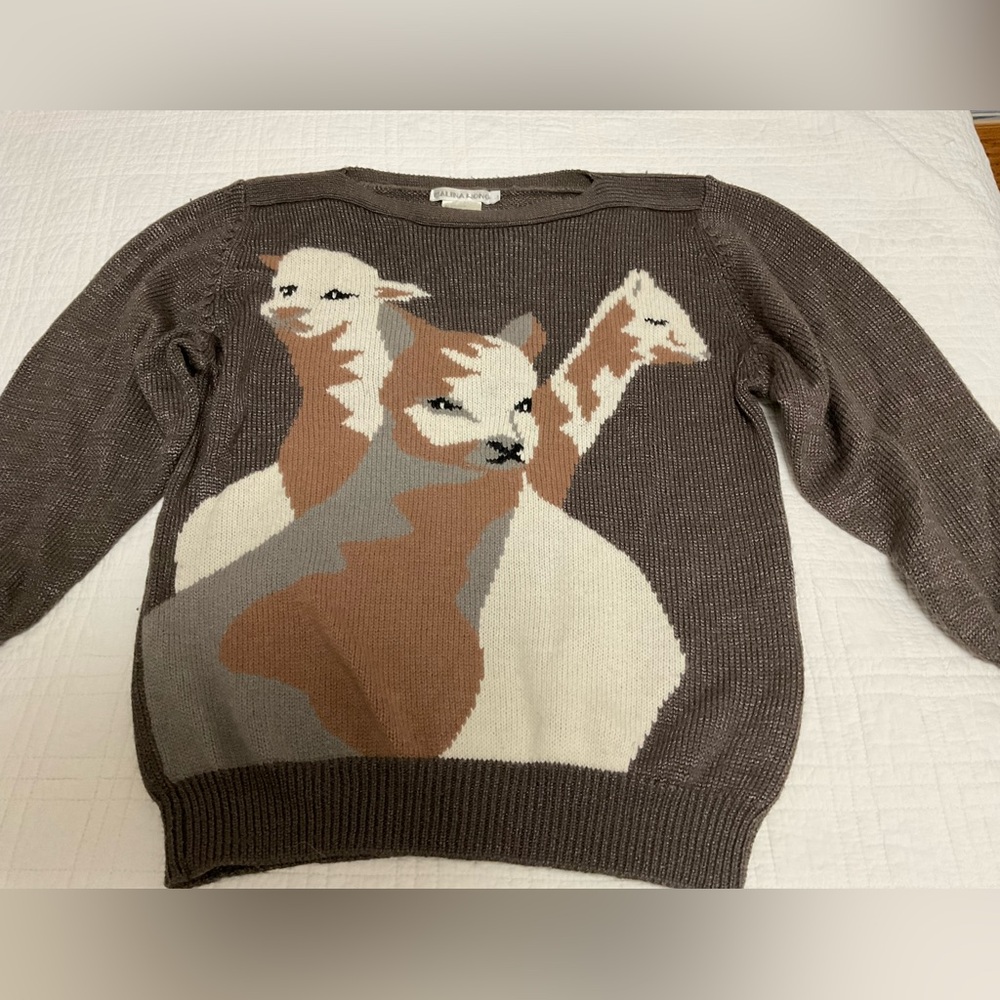 Vintage MALINA WONG Sweater Angora Wool Eclectic Llamas Unique Compliments